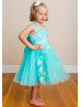 Illusion Neck Beaded Aqua Lace Tulle Flower Girl Dress